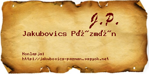 Jakubovics Pázmán névjegykártya